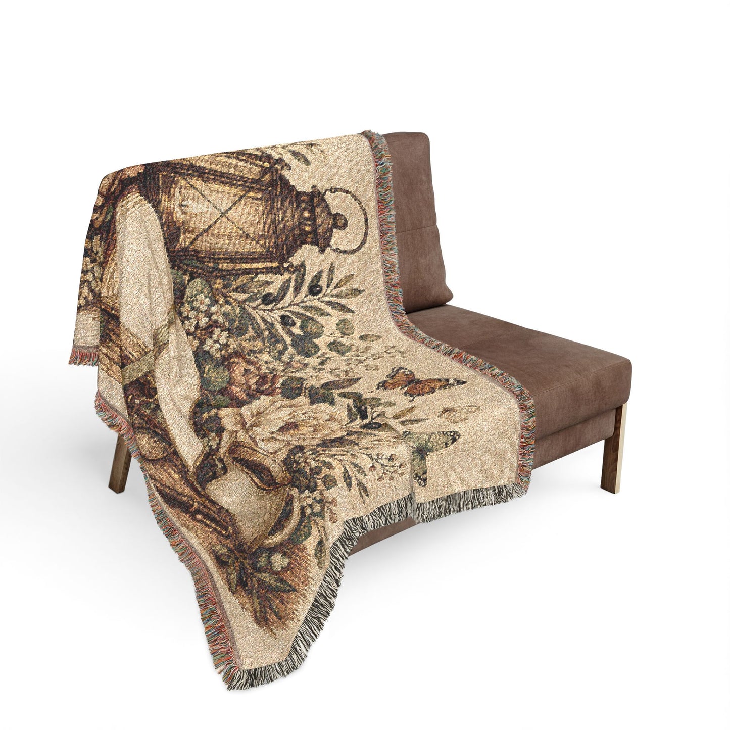 Cozy Reading Woven Throw Blanket — Lantern, Open Book & Floral Tapestry