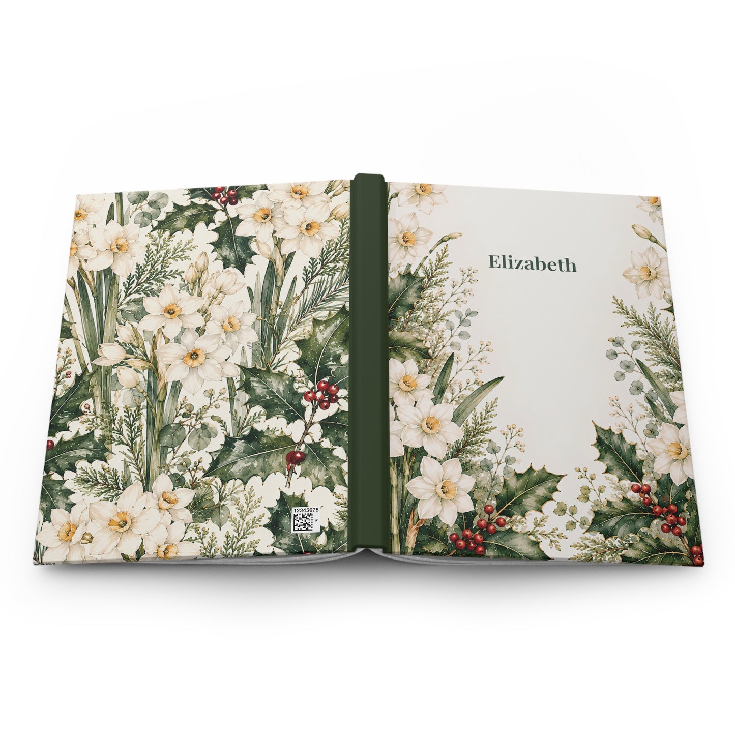Hardcover Journal — Personalized Botanical Holiday Floral Notebook (Name: Elizabeth)