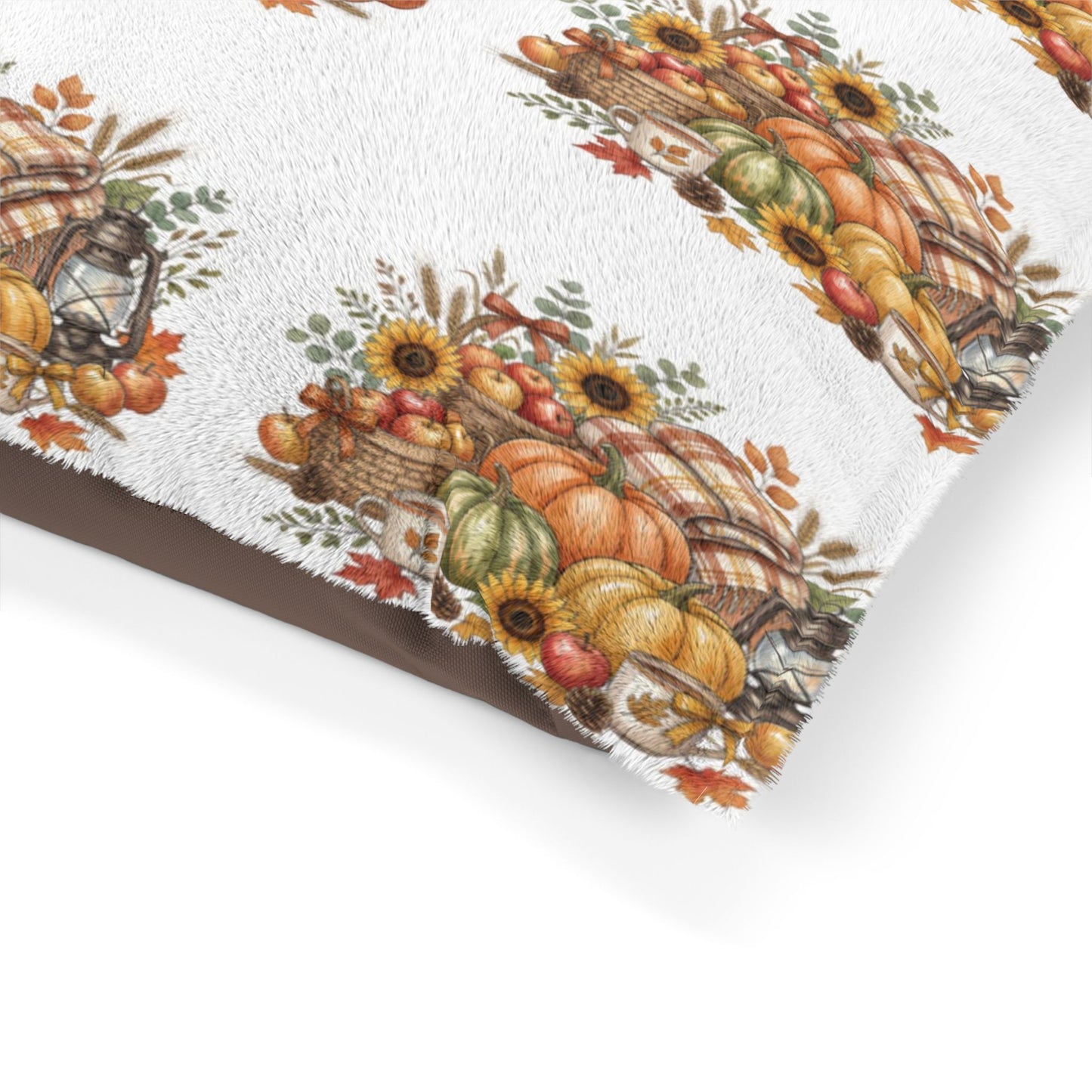 Autumn Harvest Pet Bed — Fall Pumpkin & Sunflower Dog Cushion