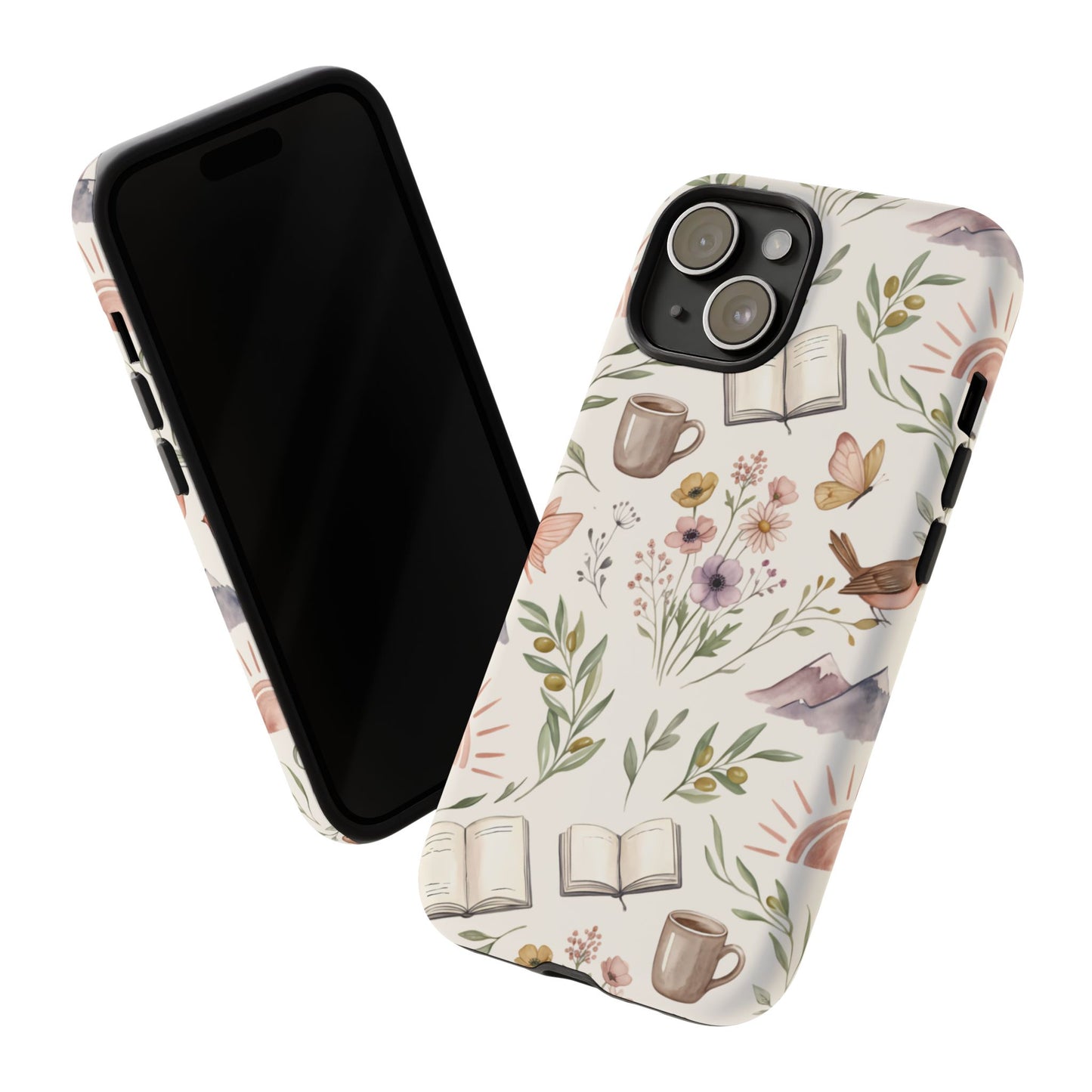 Floral Reading Phone Case — Cozy Books & Coffee Pattern Tough Case