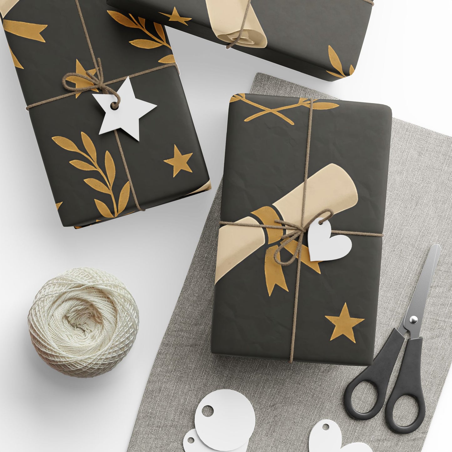 Graduation Celebration Wrapping Paper – Diplomas, Caps & Gold Laurel Accents