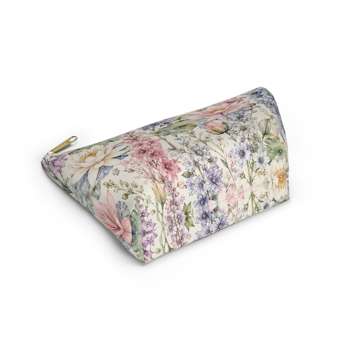 Floral Watercolor Accessory Pouch — Garden Lotus Makeup Bag