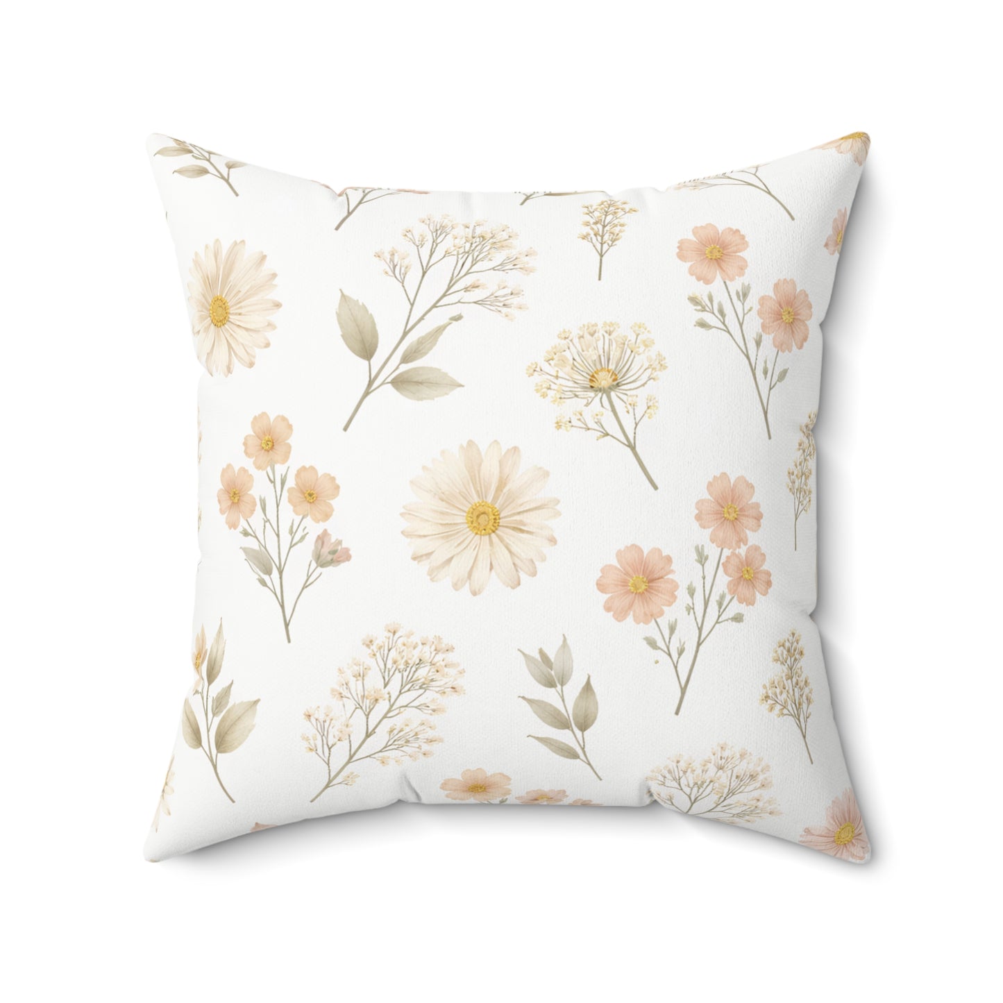 Dainty Wildflower Square Pillow — Pastel Floral Decorative Cushion