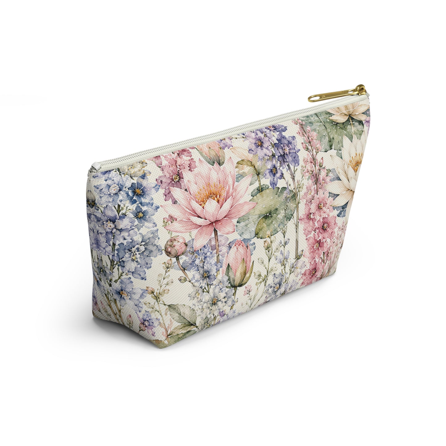 Floral Watercolor Accessory Pouch — Garden Lotus Makeup Bag