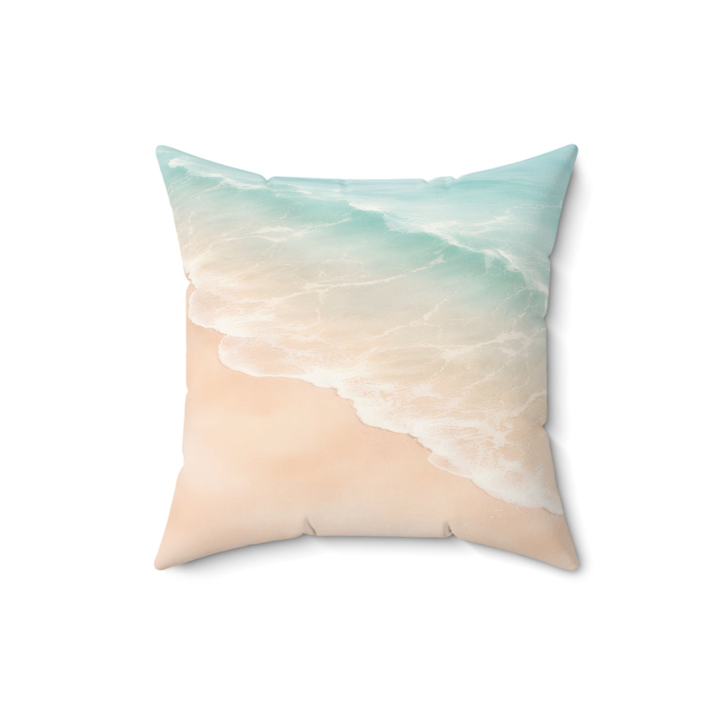 Beach Wave Throw Pillow — Coastal Sand & Aqua Ocean Print