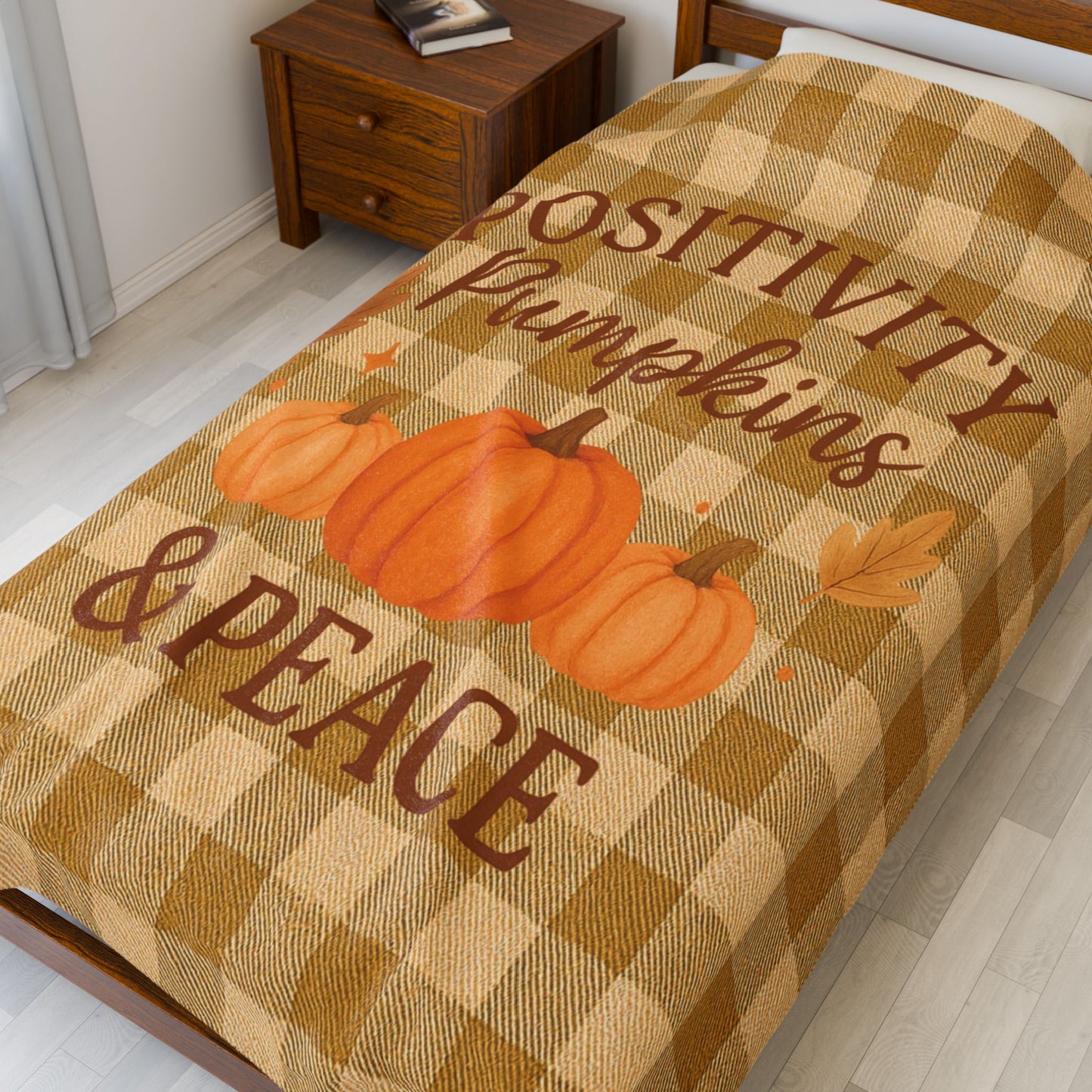 Positivity Pumpkins & Peace Velveteen Plush Throw Blanket – Autumn Cozy Farmhouse Decor