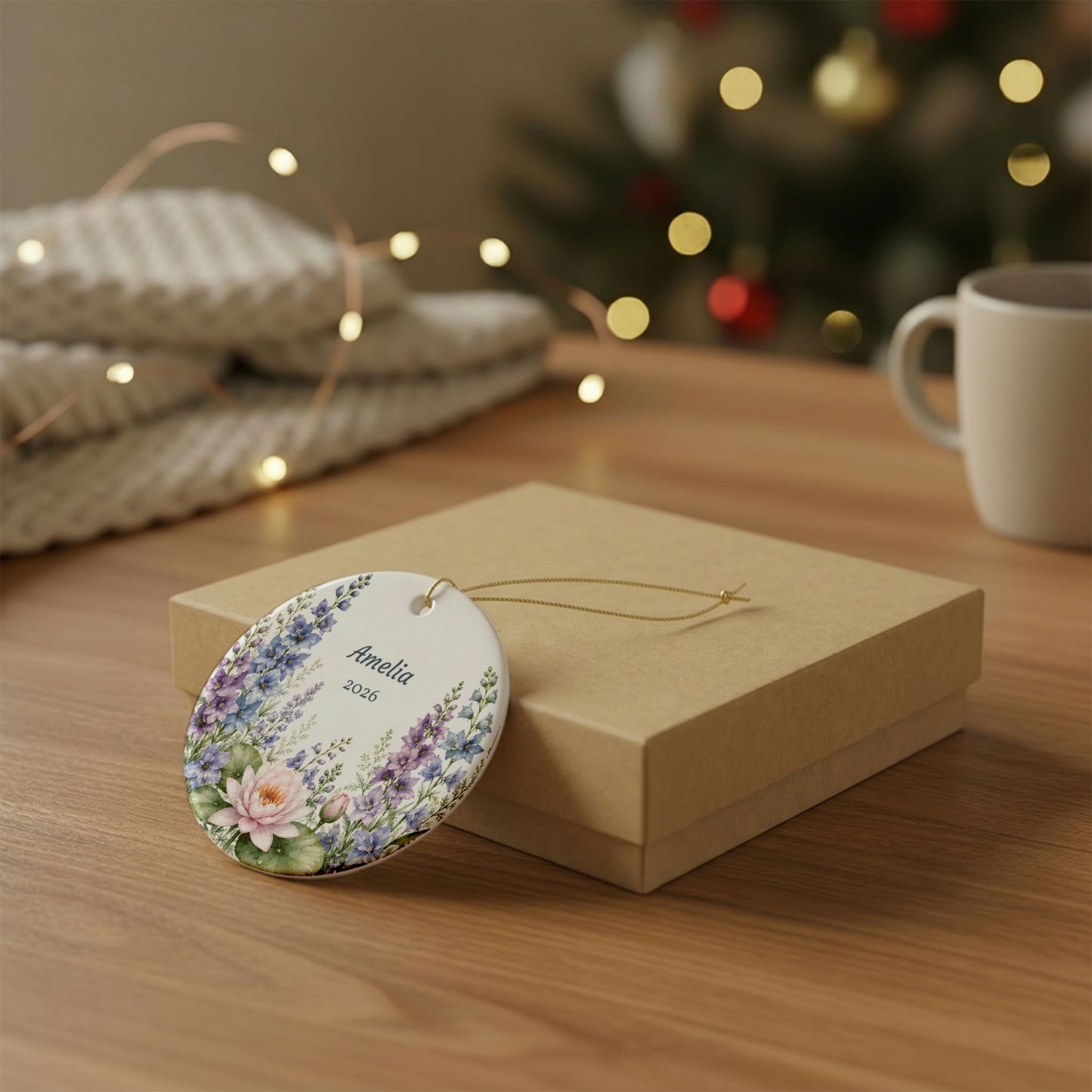 Personalized Ceramic Ornament — Floral Name & Year (e.g., "Amelia 2026")