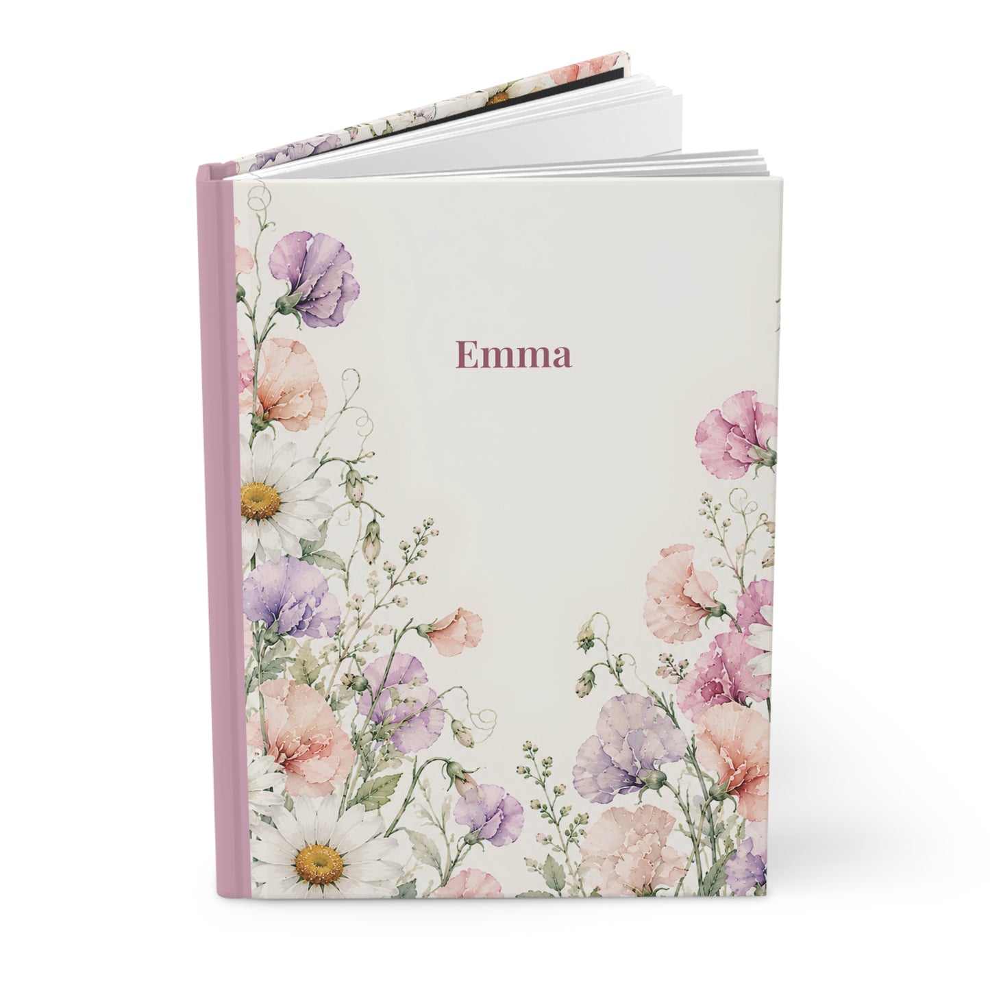 Personalized Floral Hardcover Journal — Watercolor Wildflower Notebook (e.g., "Emma")
