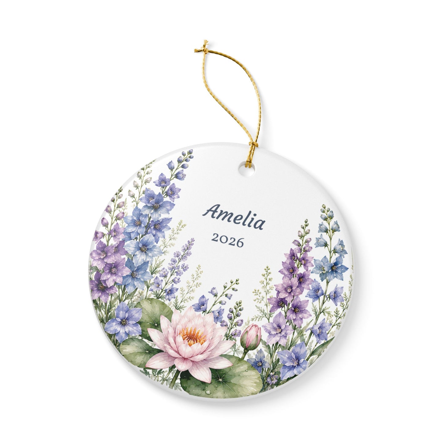 Personalized Ceramic Ornament — Floral Name & Year (e.g., "Amelia 2026")