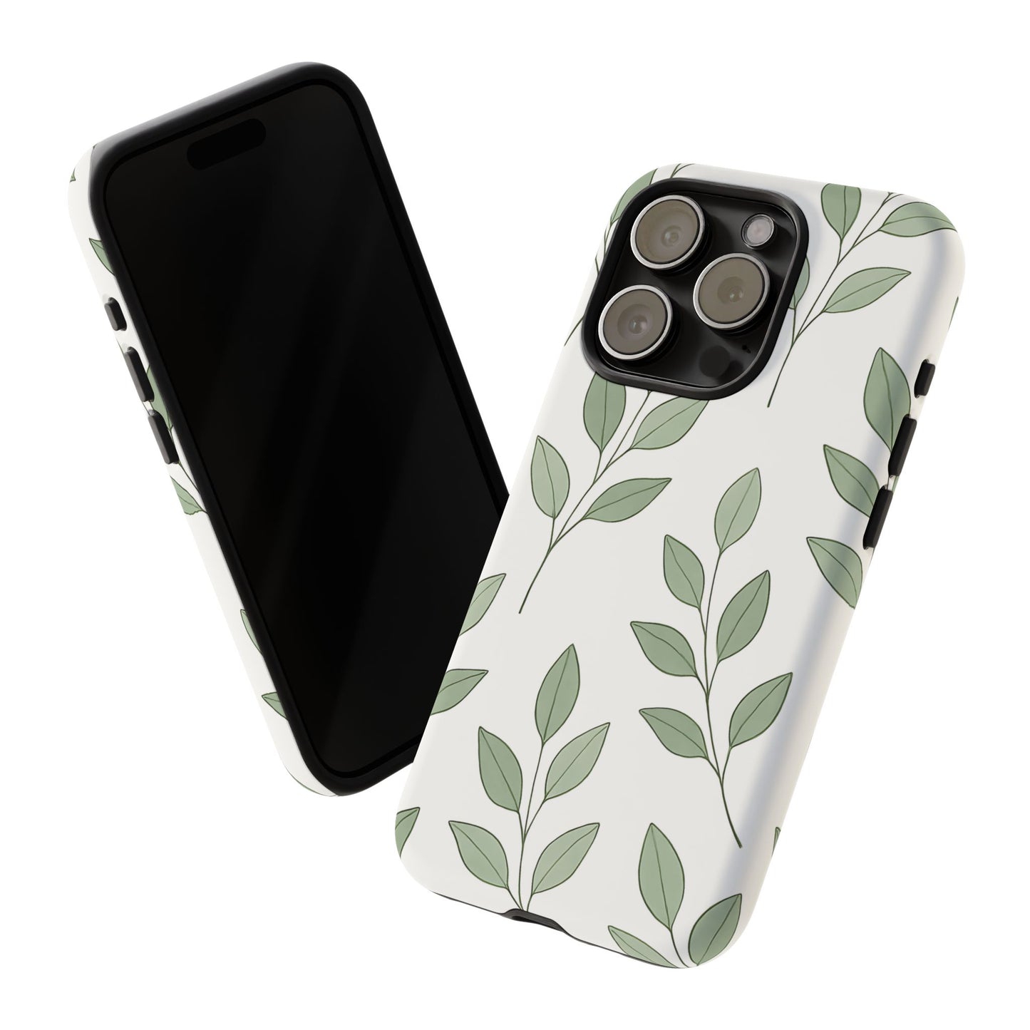 Minimalist Green Leaf Phone Case – Elegant Botanical Pattern on White