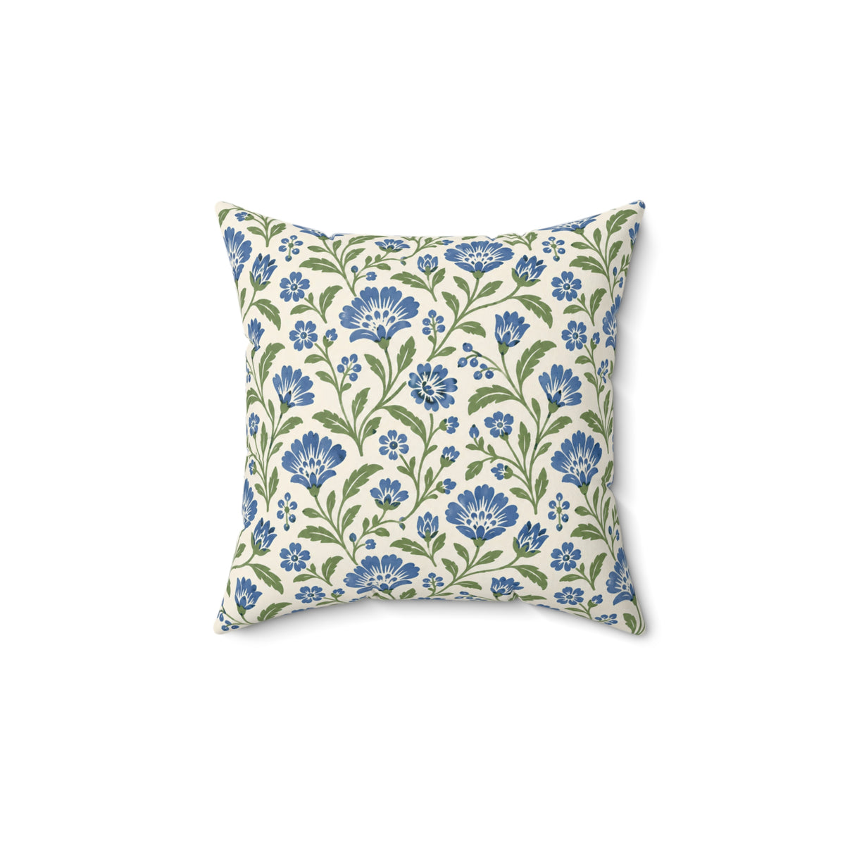 Blue Floral Throw Pillow — Botanical Pattern Decorative Cushion