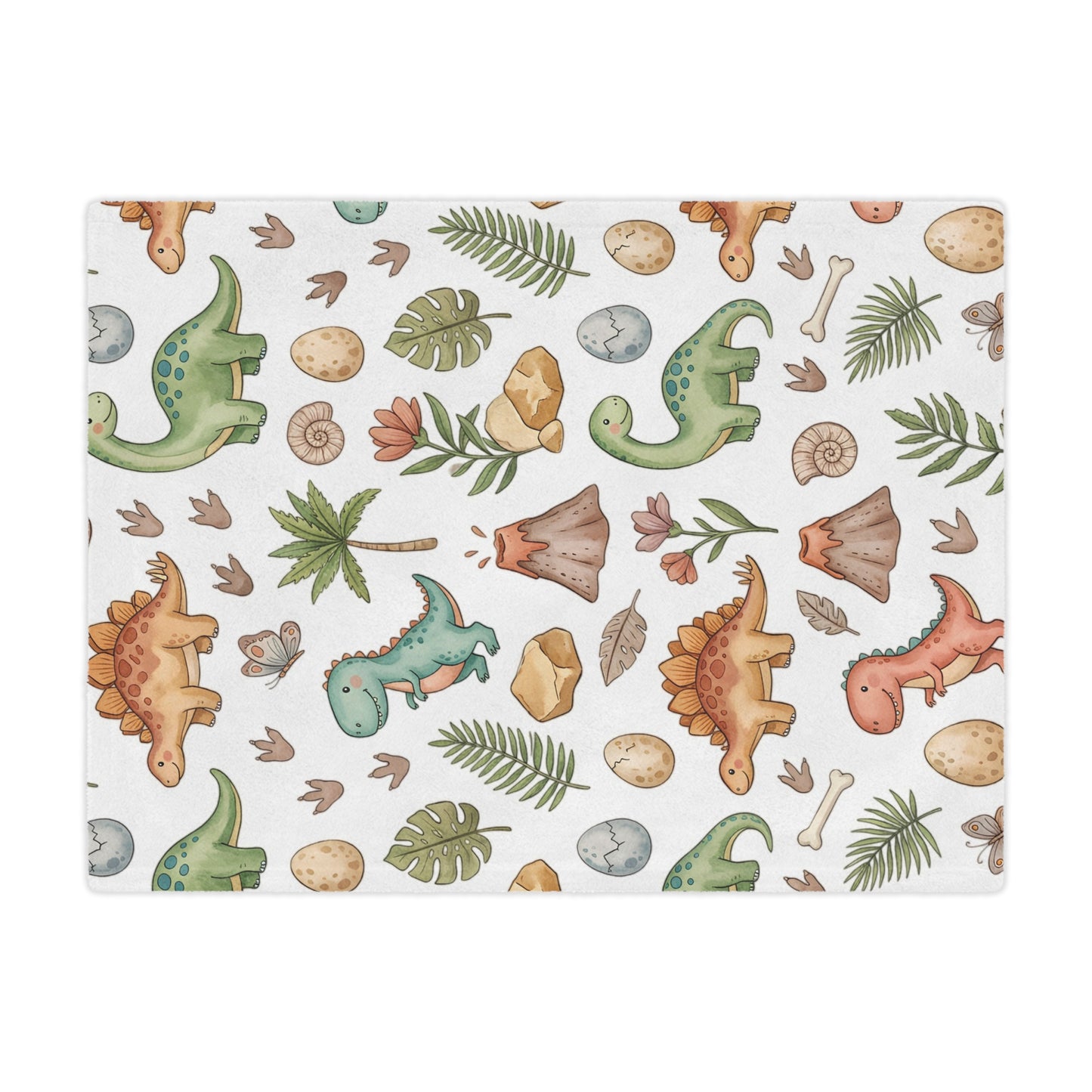 Dino Nursery Minky Blanket — Cute Watercolor Dinosaurs Baby Throw