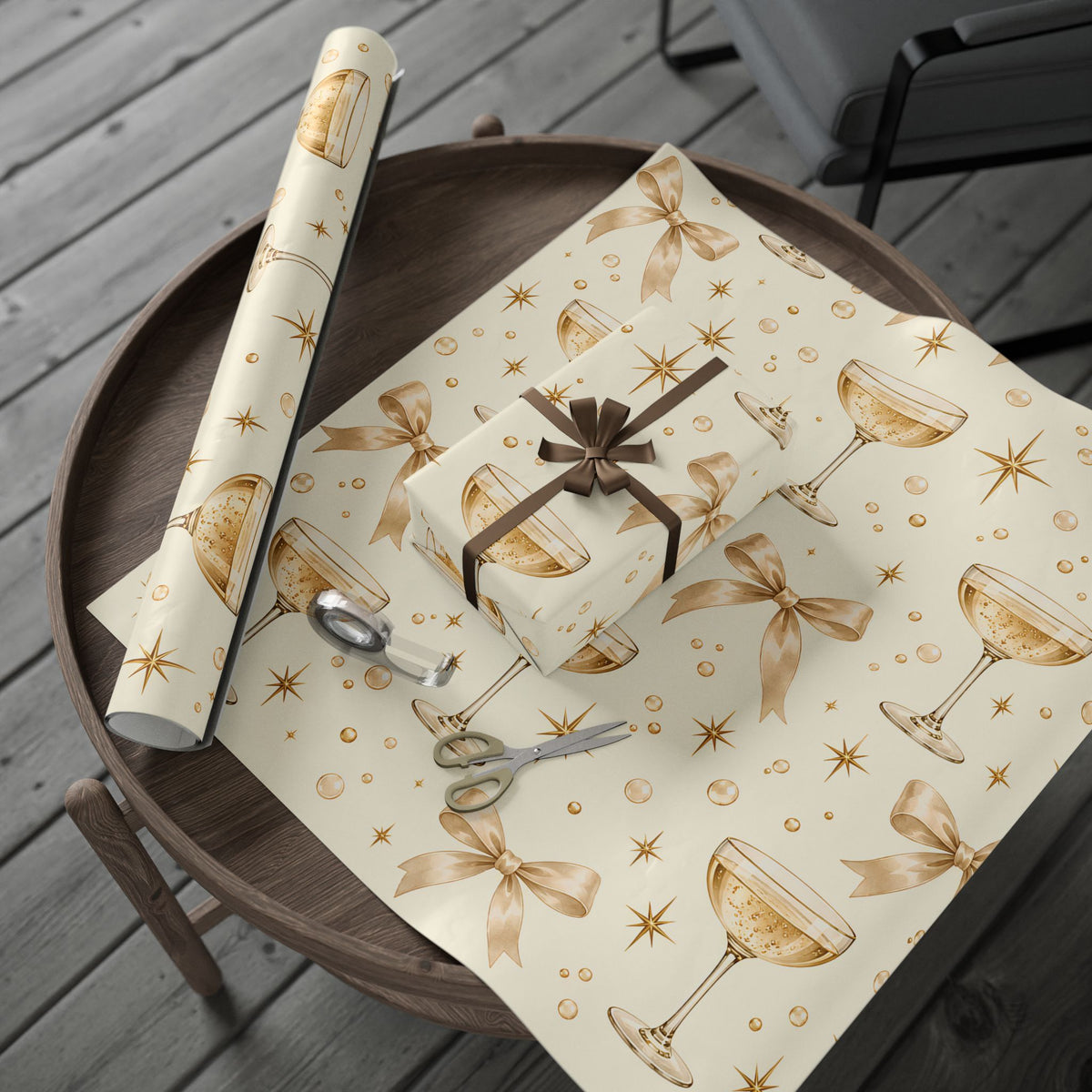 Champagne & Golden Stars Wrapping Paper | Elegant Celebration Gift Wrap