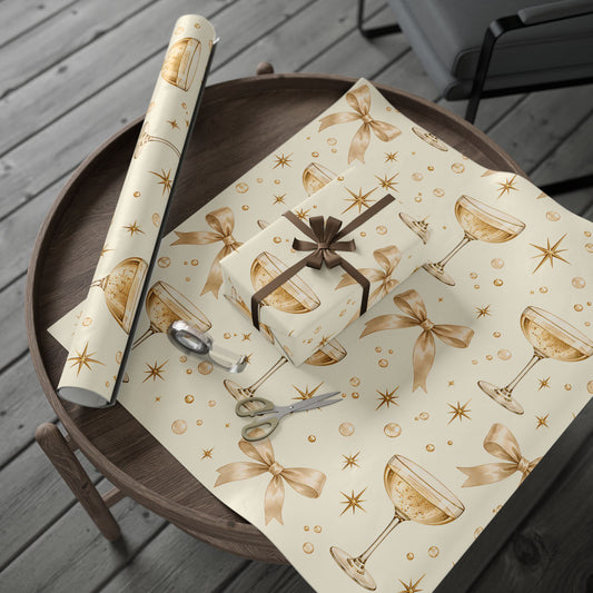 Champagne & Golden Stars Wrapping Paper | Elegant Celebration Gift Wrap