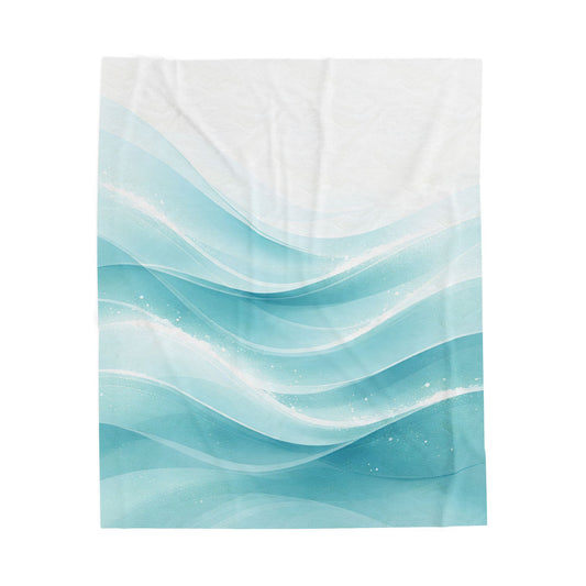 Aqua Wave Velveteen Plush Blanket — Soft Ocean Blue Throw for Cozy Bedrooms & Beach House Decor