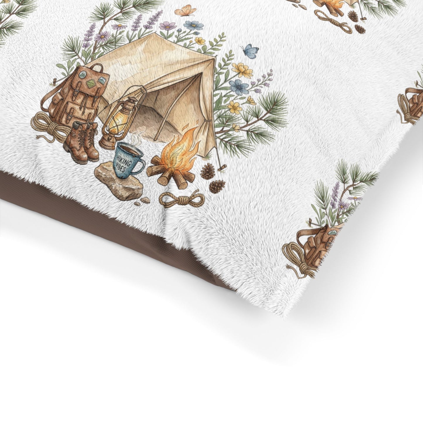 Camping Adventure Pet Bed – Outdoor Camping Pet Cushion – Rustic Woodland Pet Bed