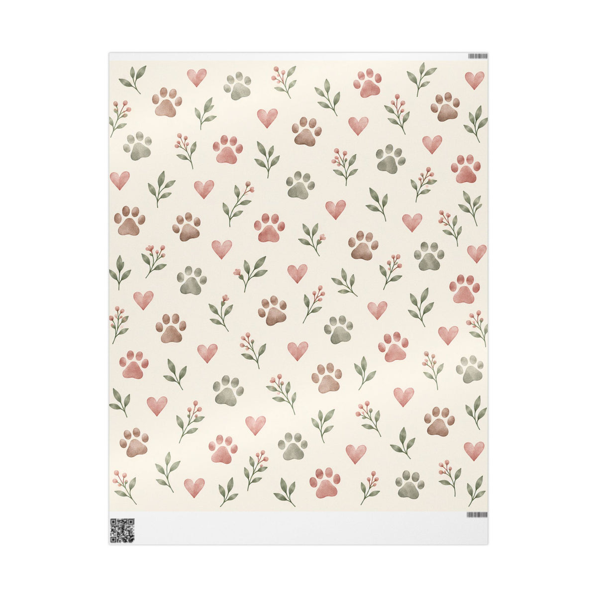 Floral Paw Print Wrapping Paper — Botanical Gift Wrap for Pet Lovers