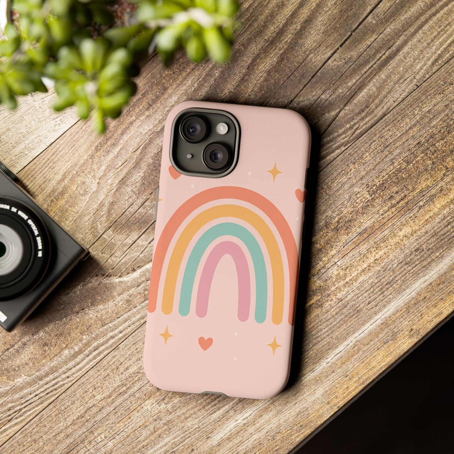 Pastel Rainbow Heart Phone Case – Cute Boho Aesthetic in Soft Pink