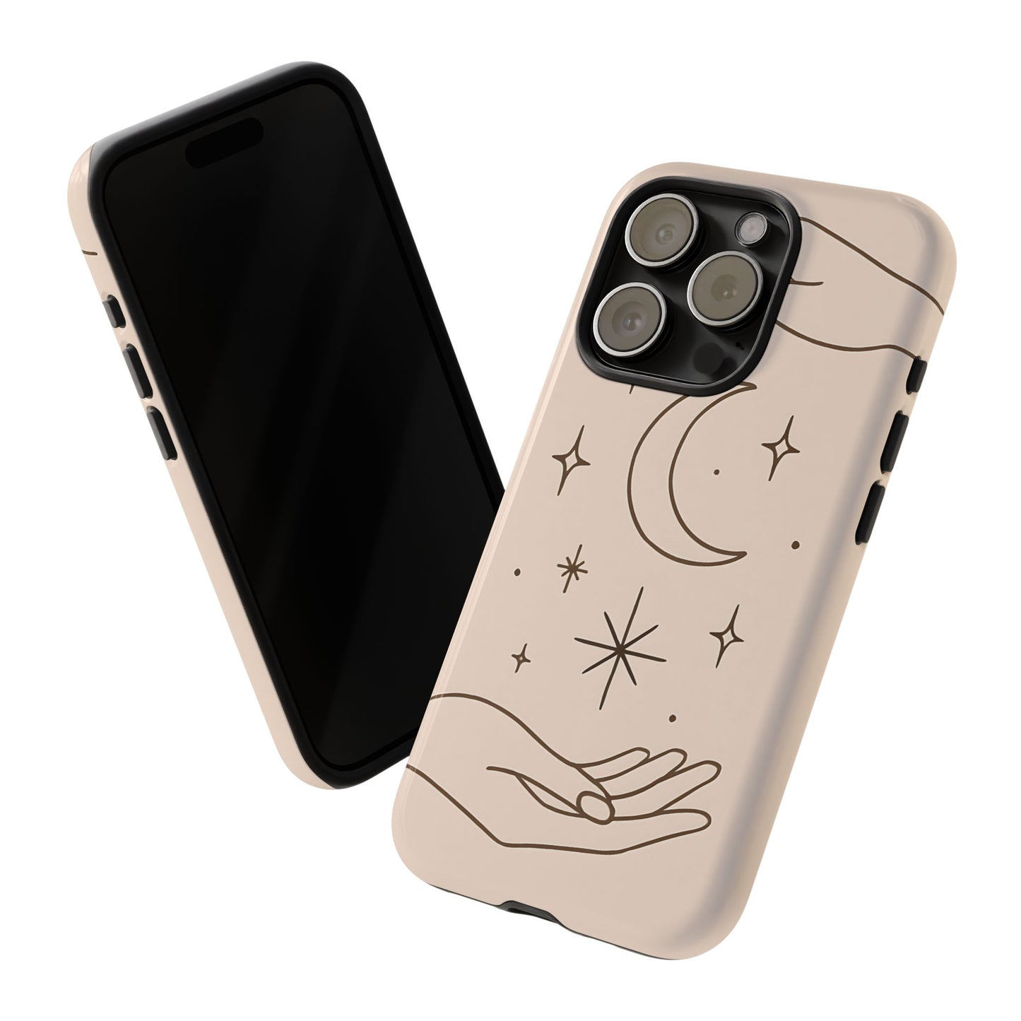 Mystic Minimalist Hands & Moon Phone Case – Celestial Line Art Design