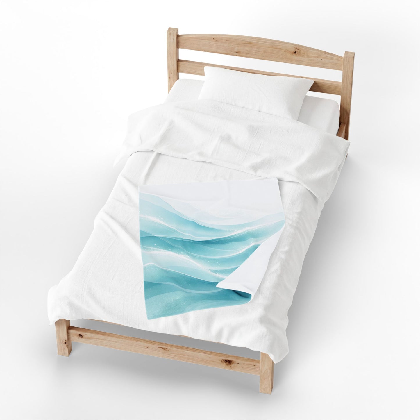 Aqua Wave Velveteen Plush Blanket — Soft Ocean Blue Throw for Cozy Bedrooms & Beach House Decor