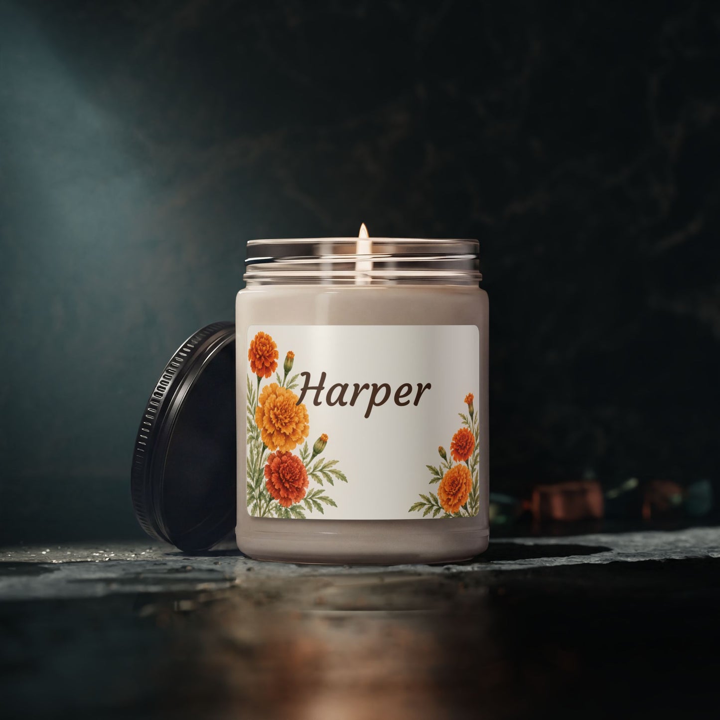 Personalized Marigold Soy Candle — 9oz Scented Gift Jar (Custom Name)