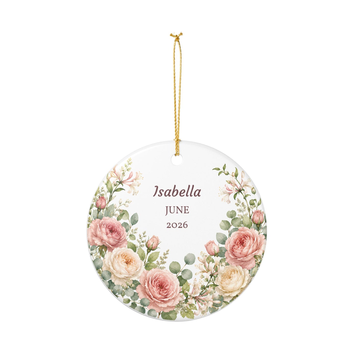 Personalized Floral Name Ornament — Custom Ceramic Keepsake (Name & Year)