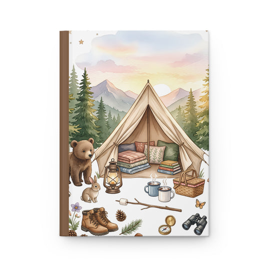 Camping Cozy Hardcover Journal — Wilderness Tent Scene Notebook