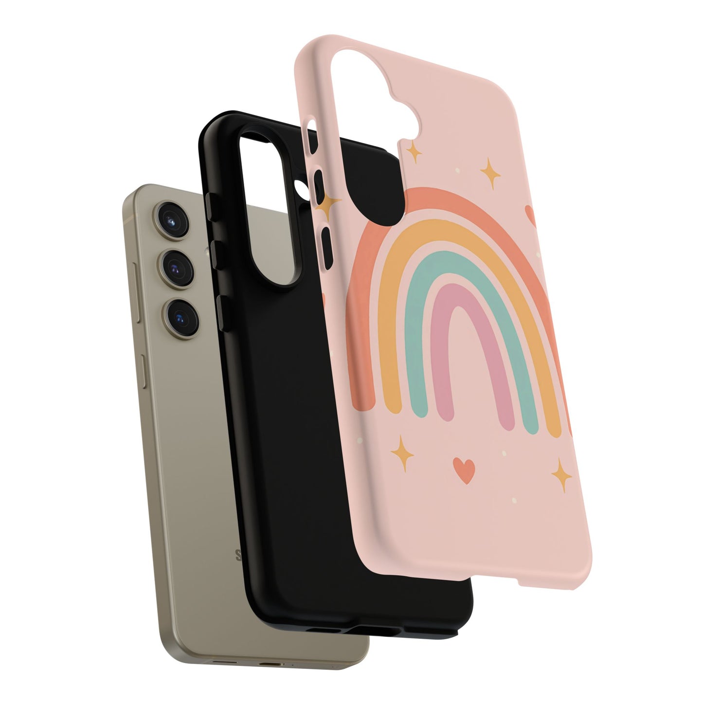 Pastel Rainbow Heart Phone Case – Cute Boho Aesthetic in Soft Pink