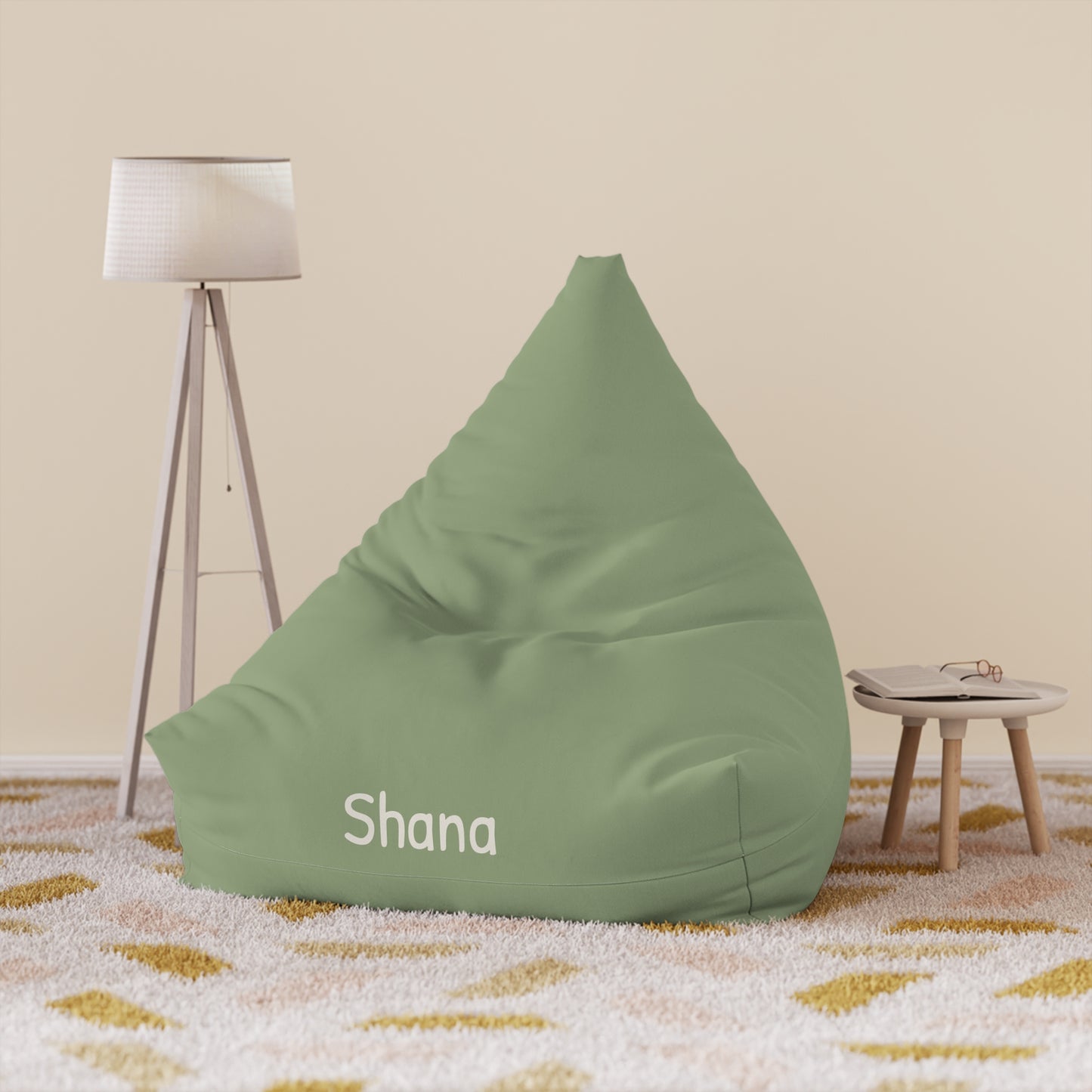 Personalized Olive Green Bean Bag Cover – Custom Name Accent