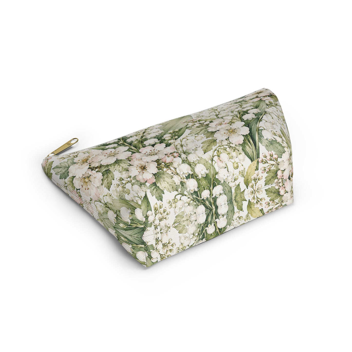 Floral Lily of the Valley Accessory Pouch — Zip T‑Bottom Makeup Bag
