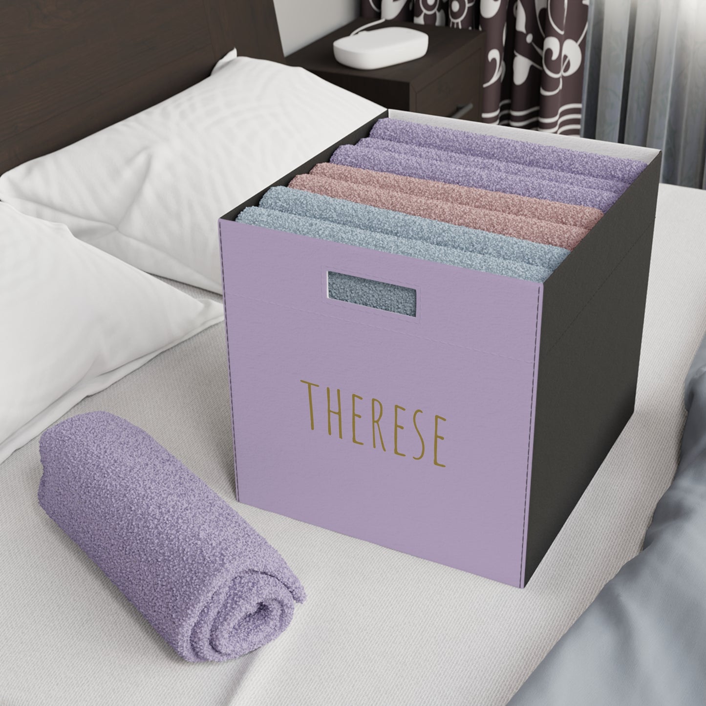 Personalized Felt Storage Box — Lavender Name Bin (e.g., "Therese")
