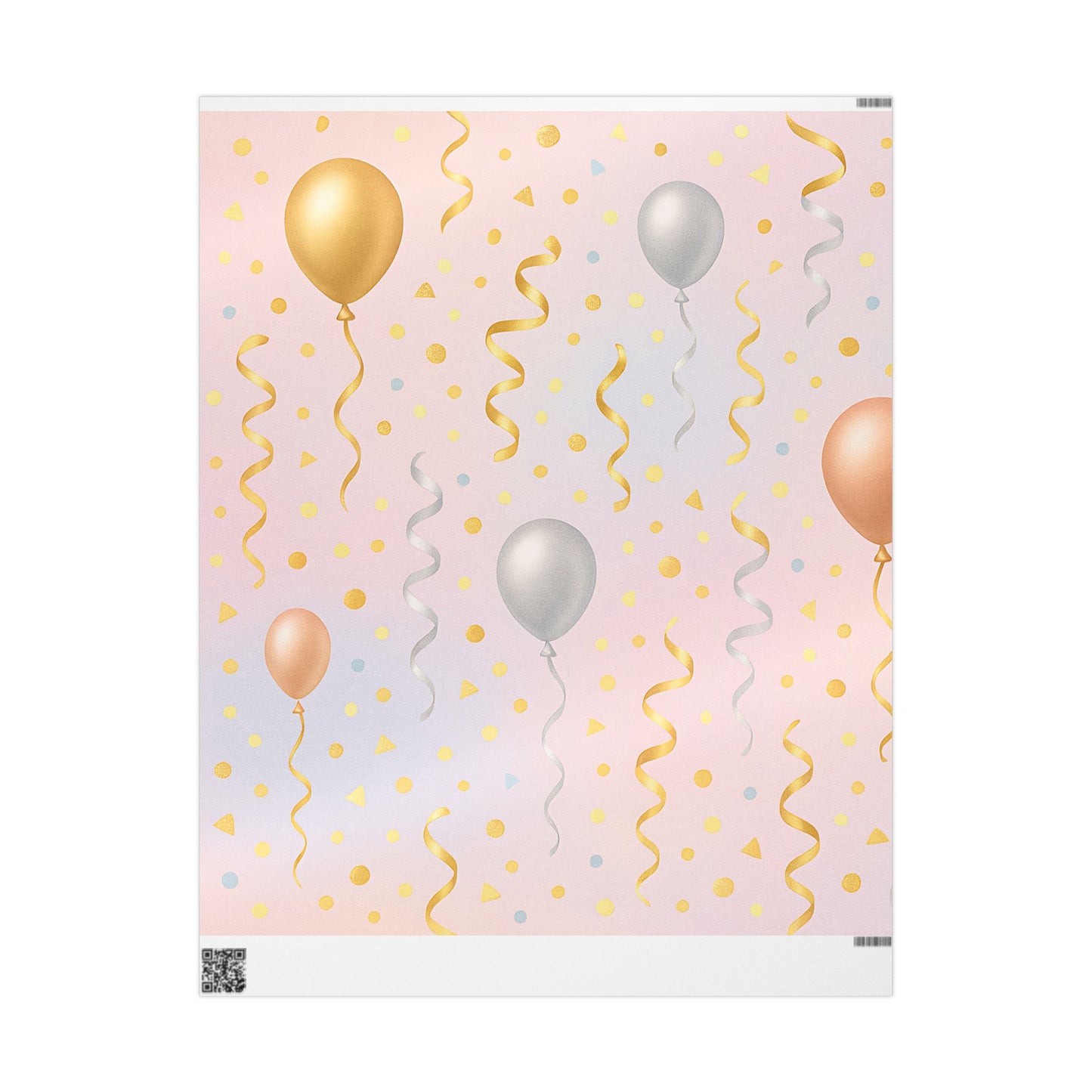 Celebration Balloon Wrapping Paper – Party Gift Wrap with Streamers & Confetti in Glossy or Matte