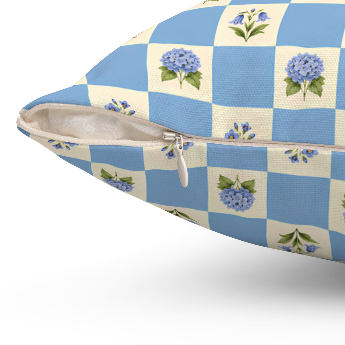 Blue Floral Checkerboard Square Pillow