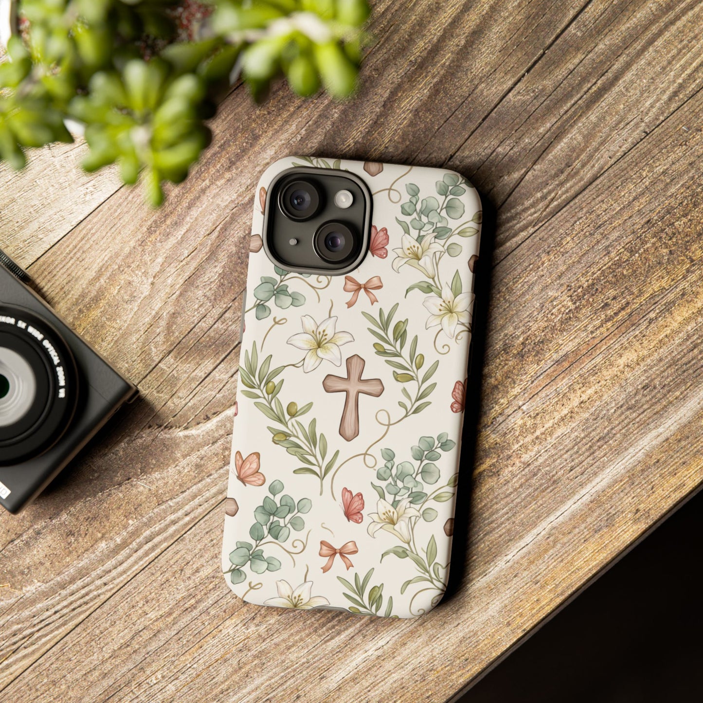 Floral Cross Tough Phone Case – Faith-Inspired Protective iPhone Cover