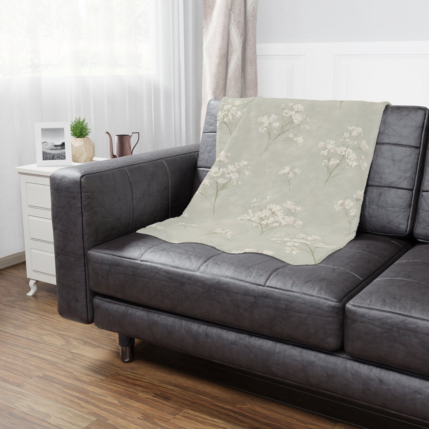 Floral Minky Blanket — Soft Neutral Baby’s Breath Throw for Nursery, Gift, & Cozy Home Decor