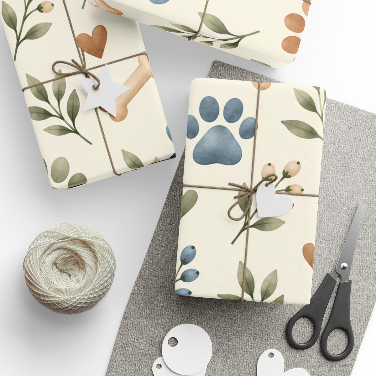 Paw Print Floral Wrapping Paper Roll — Cottage Garden Blooms