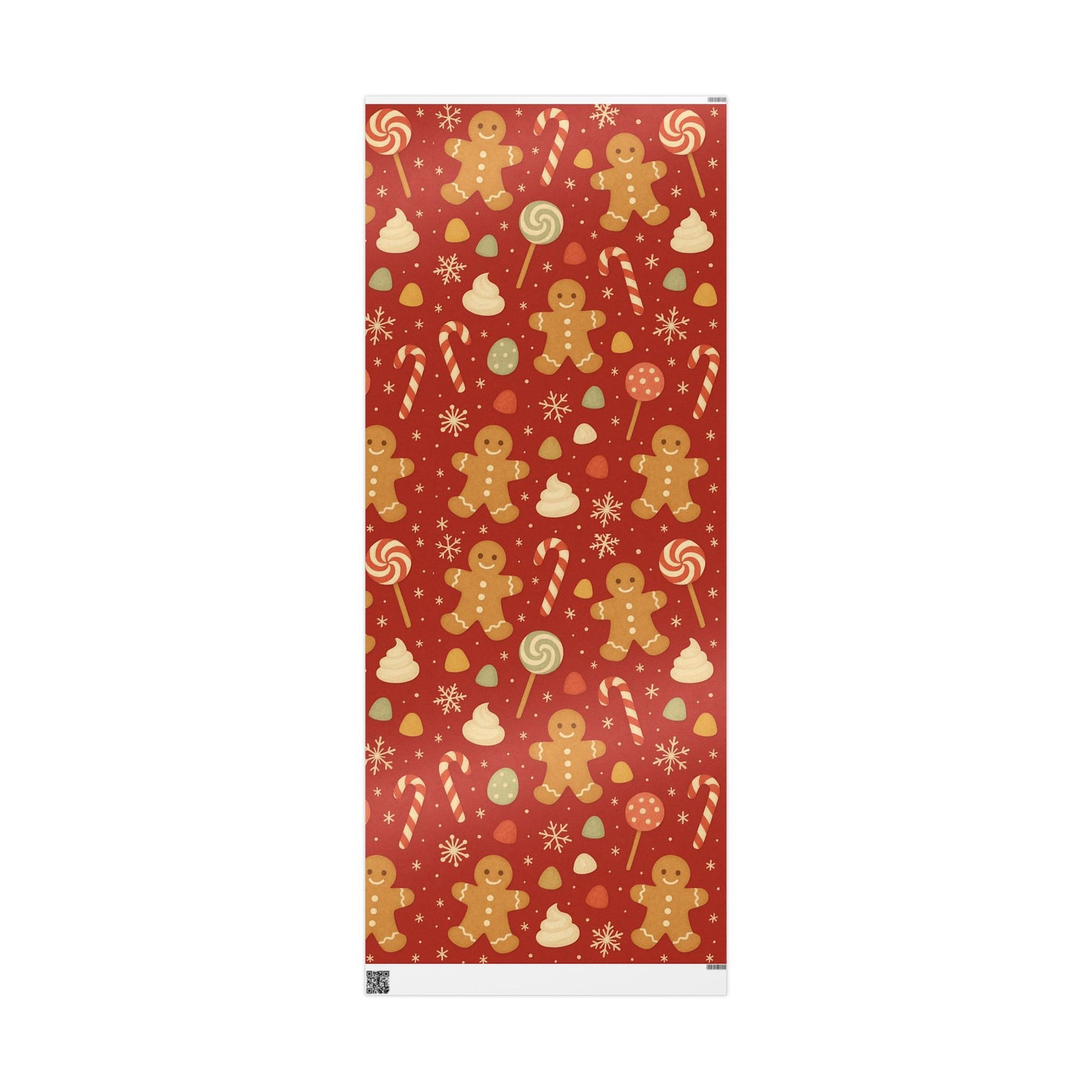 Gingerbread Christmas Wrapping Paper – Candy Canes, Gumdrops & Snowflakes on Red