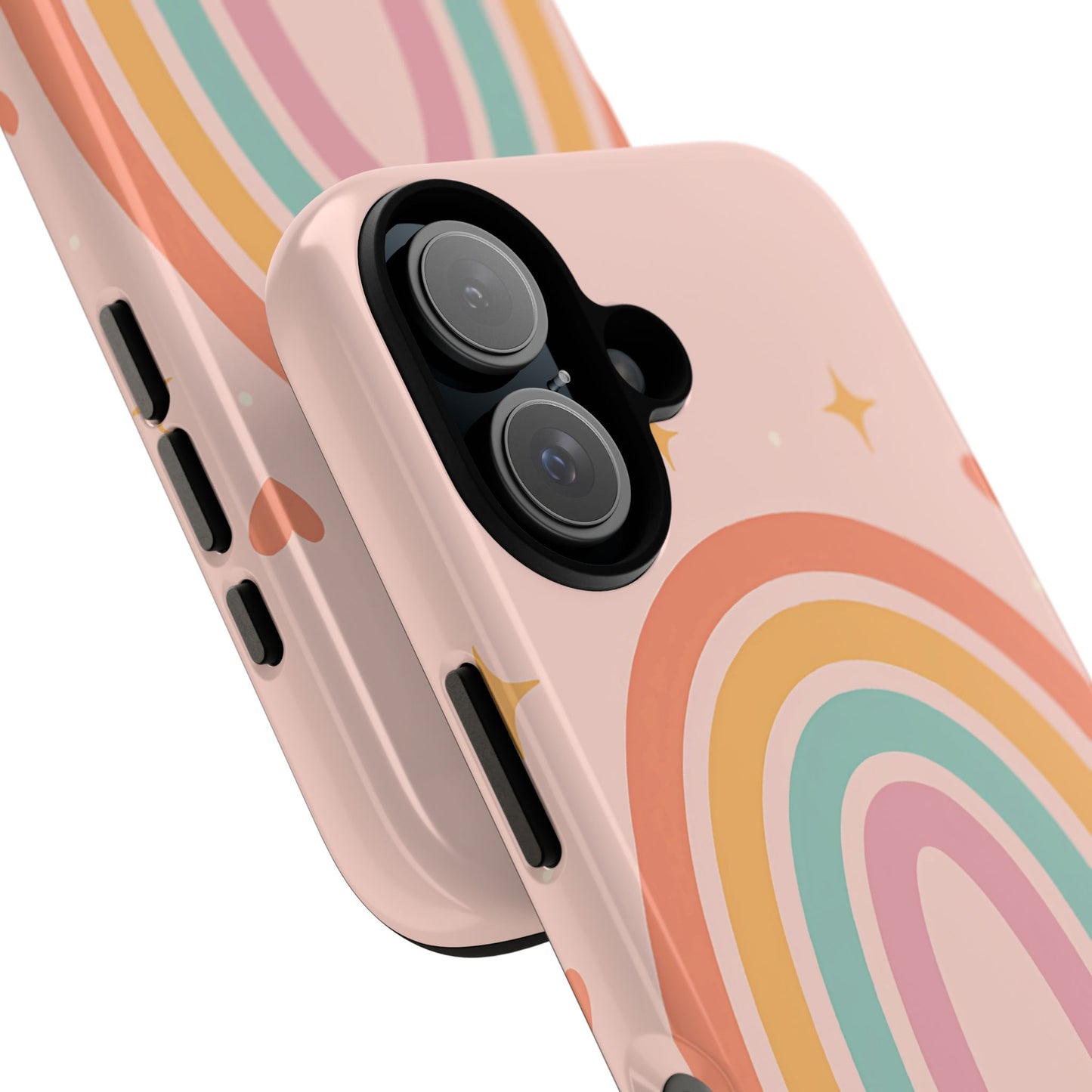 Pastel Rainbow Heart Phone Case – Cute Boho Aesthetic in Soft Pink