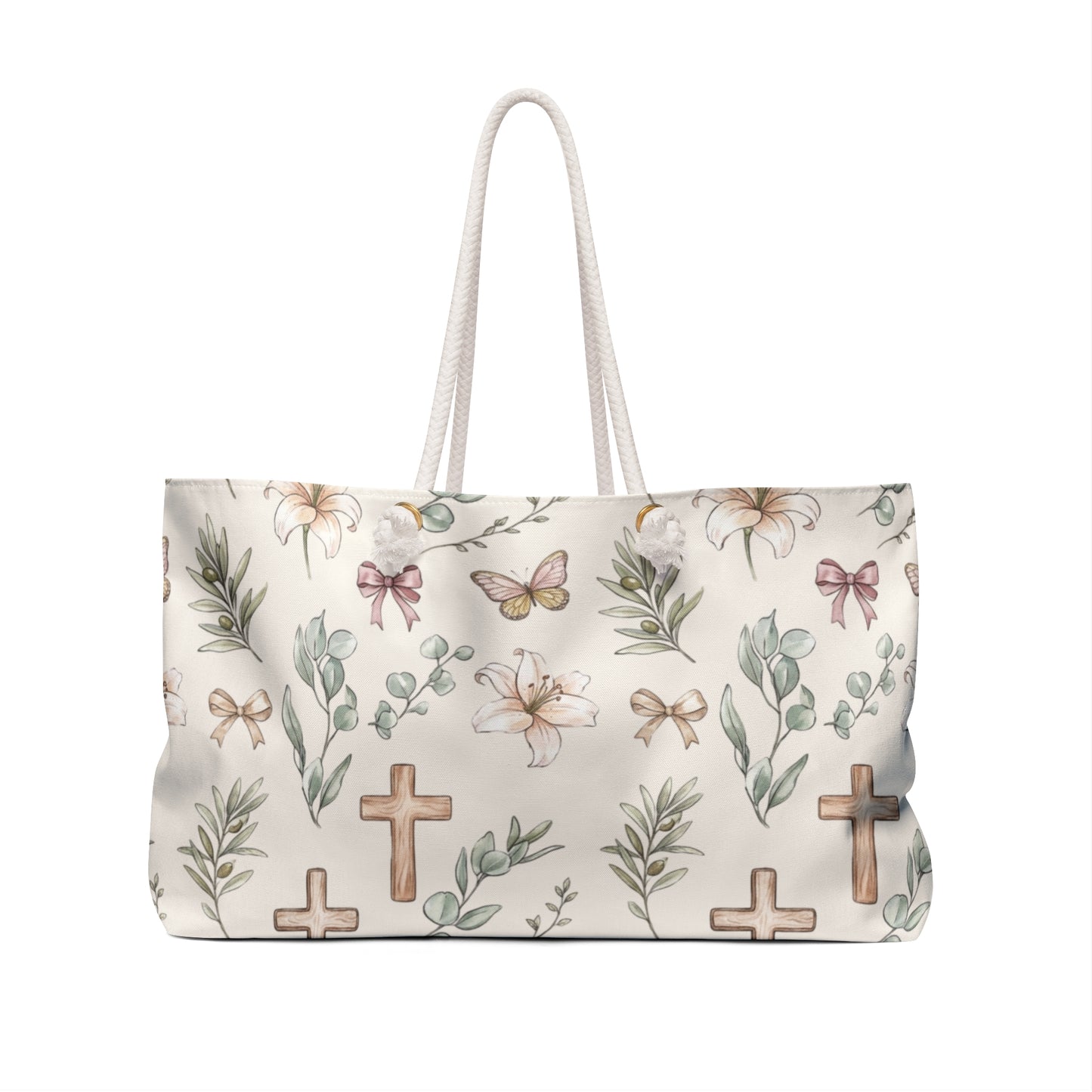 Floral Cross Weekender Bag – Pastel Butterflies & Bows Travel Tote