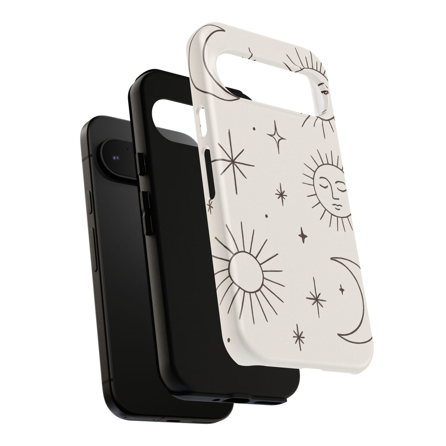 Celestial Moon & Sun Line Art iPhone Case – Minimalist Boho Cosmic Design