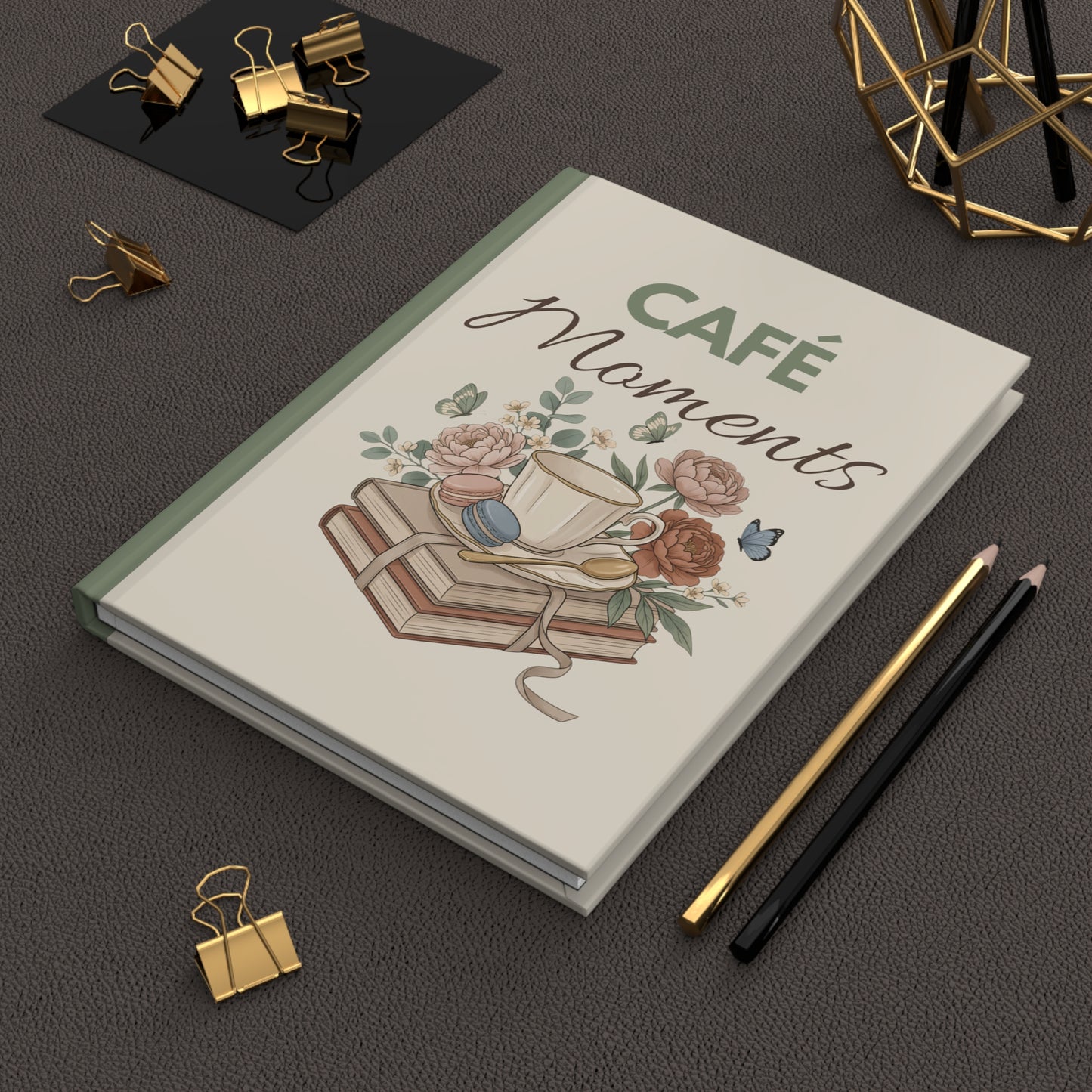 Café Moments Hardcover Journal — Floral Coffee & Books Notebook for Cozy Mornings