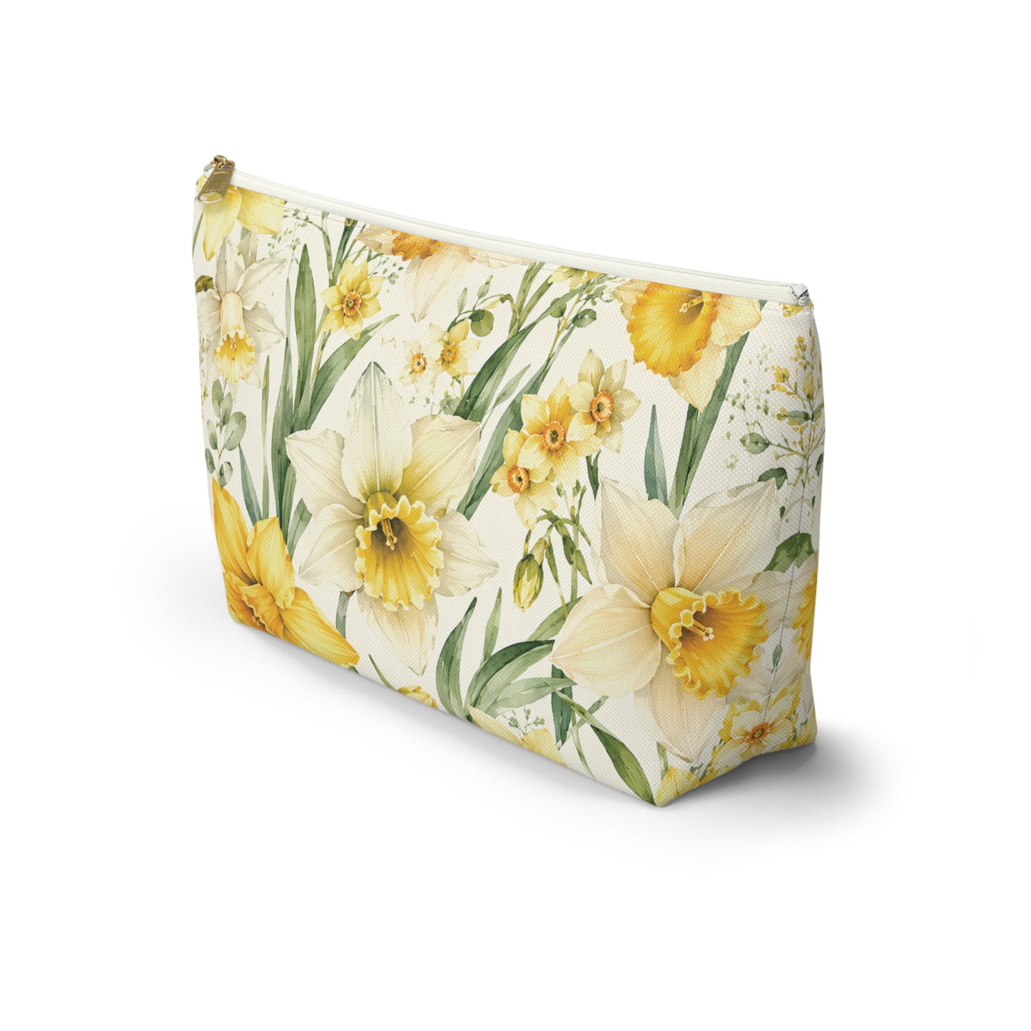 Daffodil Floral T-Bottom Accessory Pouch — Spring Makeup & Travel Organizer