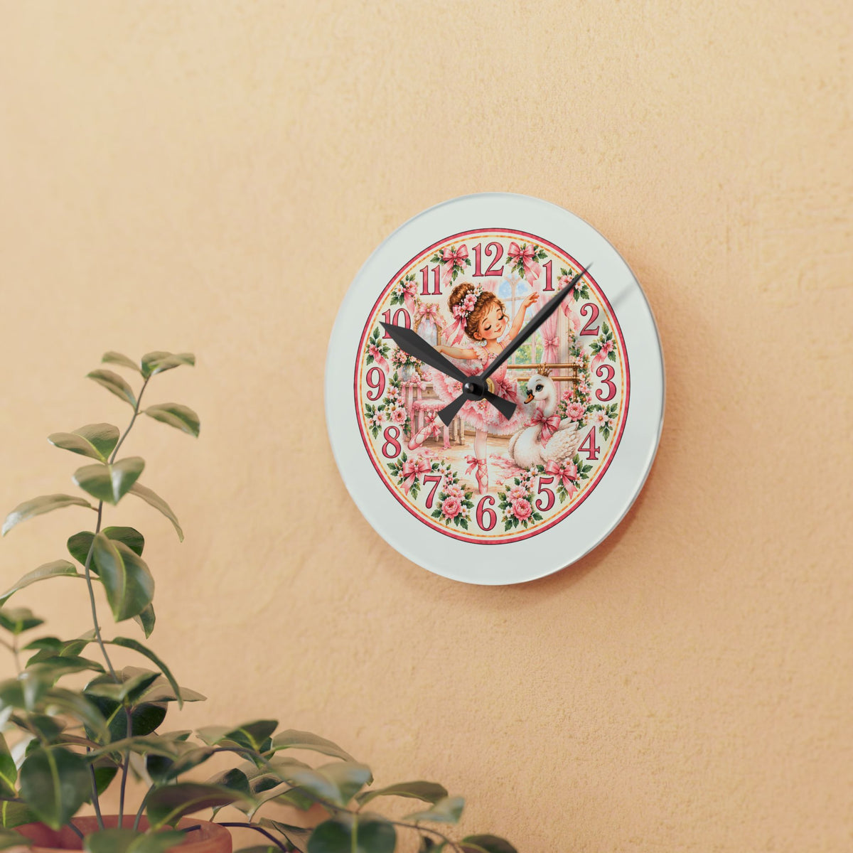 Vintage Ballerina and Swan Floral Acrylic Wall Clock