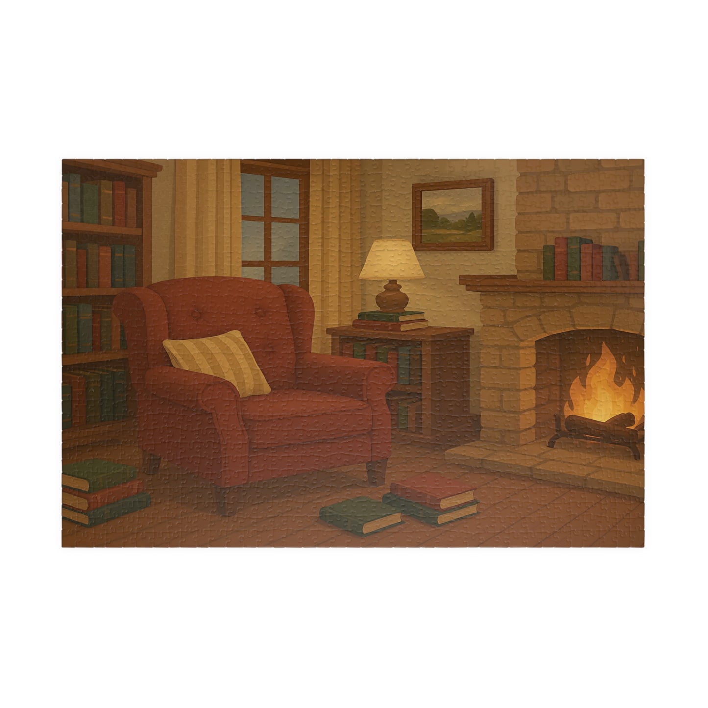 Cozy Reading Nook Jigsaw Puzzle – Fireplace & Armchair Scene