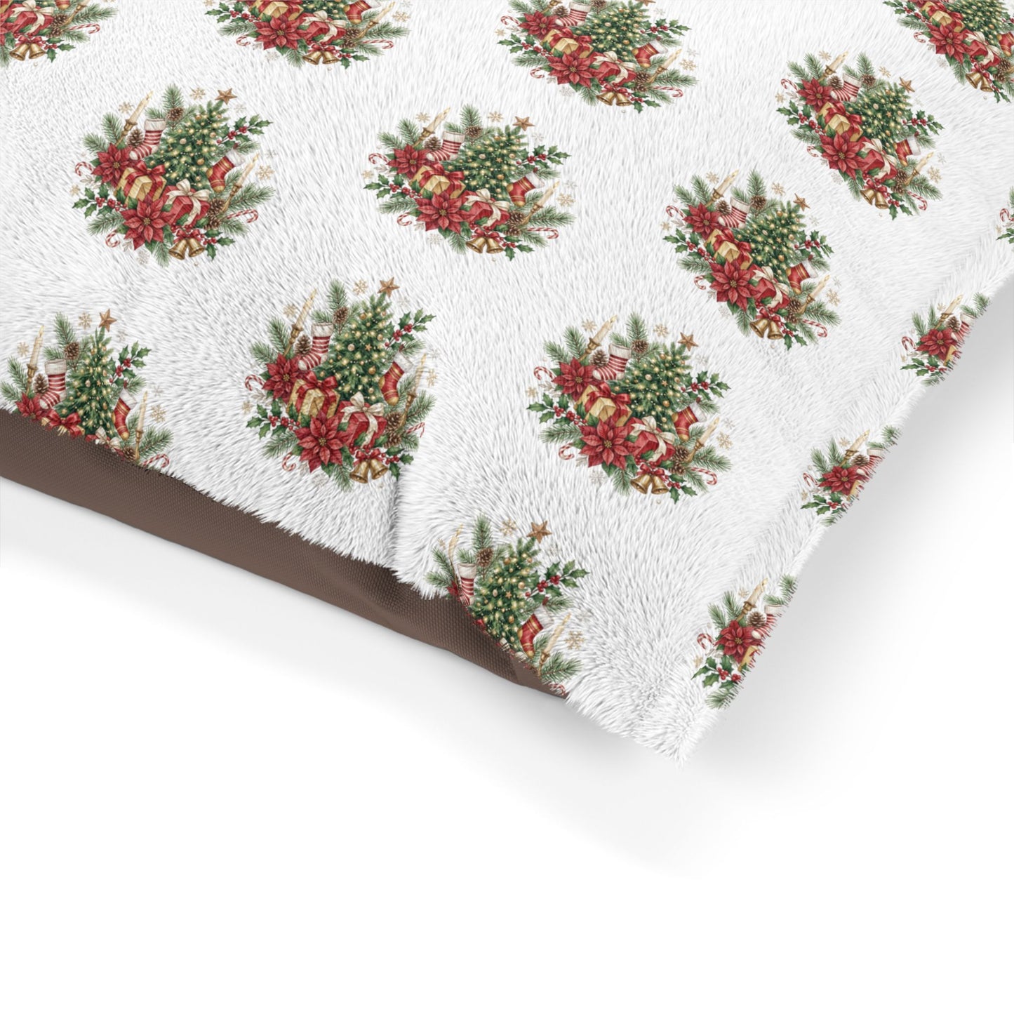 Holiday Floral Pet Bed — Christmas Tree & Poinsettia Print