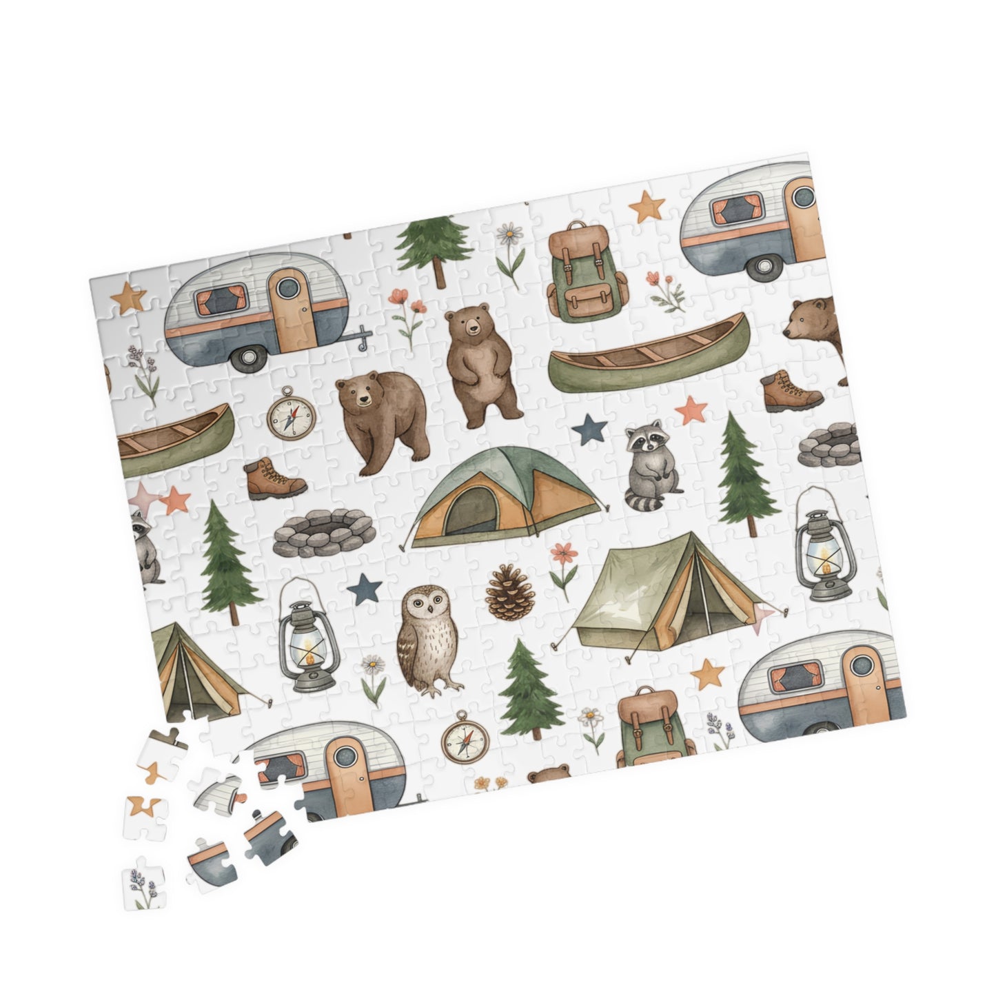 Camping Pattern Jigsaw Puzzle — Woodland Adventure (110–1014 pcs)