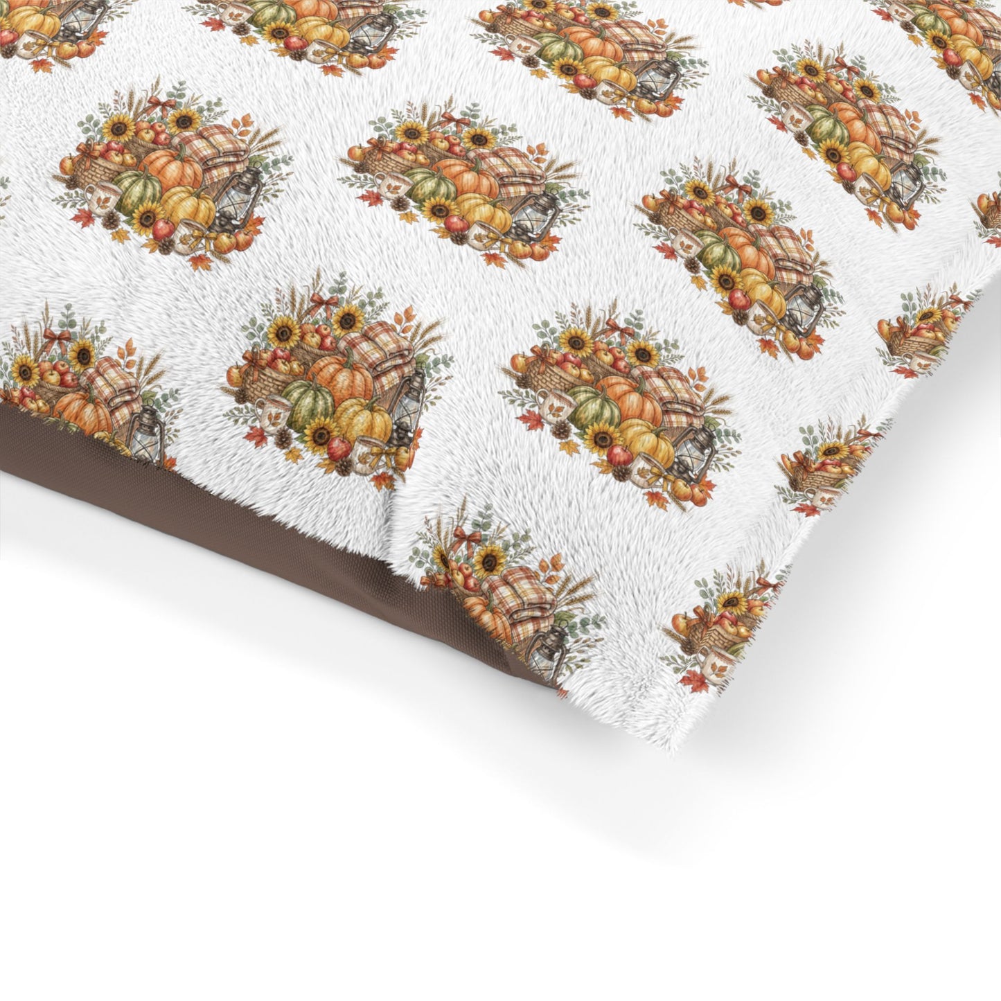 Autumn Harvest Pet Bed — Fall Pumpkin & Sunflower Dog Cushion