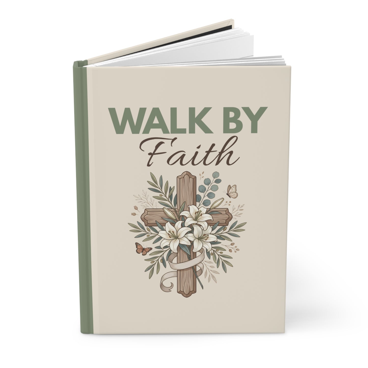 Walk By Faith Hardcover Journal — Christian Inspirational Notebook with Cross & Floral Design