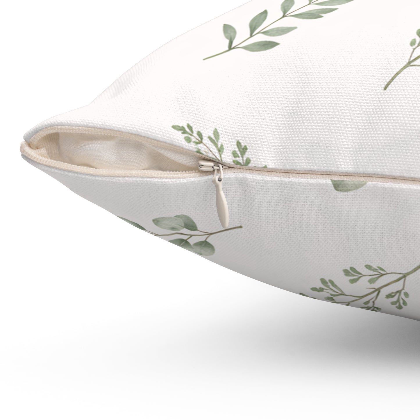 Botanical Leaf Pattern Square Pillow — Green Eucalyptus Accent Cushion