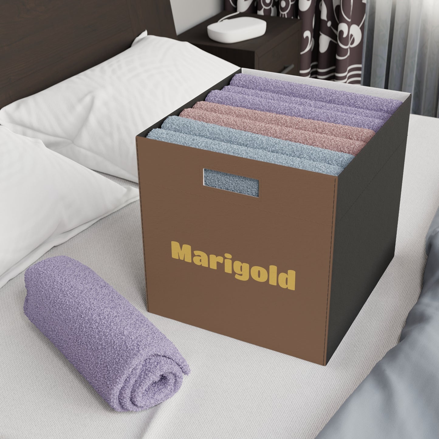 Personalizable Marigold Felt Storage Box – Foldable Fabric Bin with Carry Handles